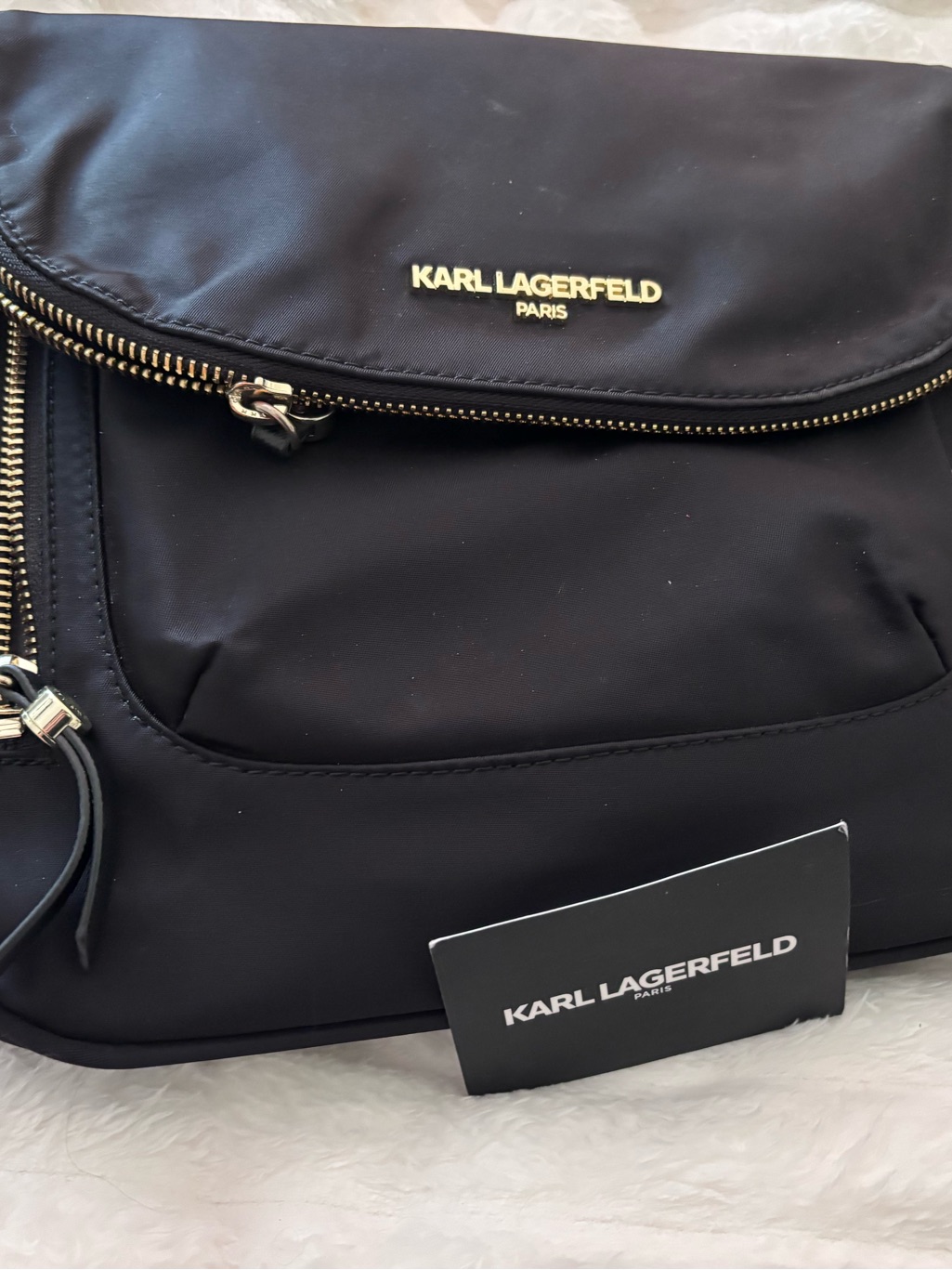 Karl Lagerfeld Black Nylon Backpack With Gold Hardware